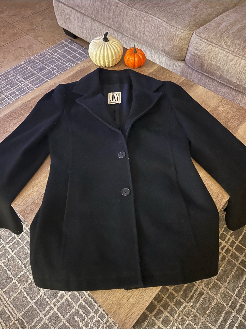 JNY JONES NEW YORK Women's Black Wool Blend Single-Breasted Coat
